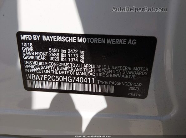 WBA7E2C50HG740411 2017 BMW 7 SERIES White ძრავის განყოფილების ხედი