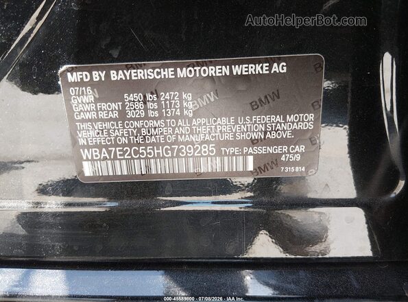 WBA7E2C55HG739285 2017 BMW 7 SERIES Black Շարժիչի բաժամունքի տեսք