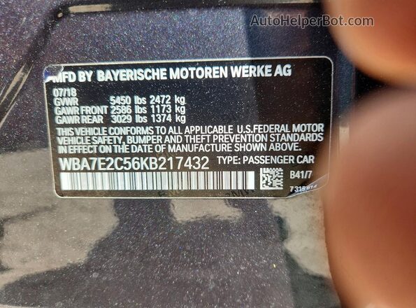 WBA7E2C56KB217432 2019 BMW 7 SERIES Charcoal Widok naklejki z numerem VIN