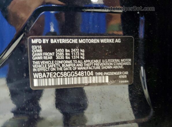 WBA7E2C58GG548104 2016 BMW 7 SERIES Blue Vista del compartimento del motor