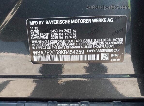 WBA7E2C58KB454259 2019 BMW 7 SERIES Black Вид підкапотного простору