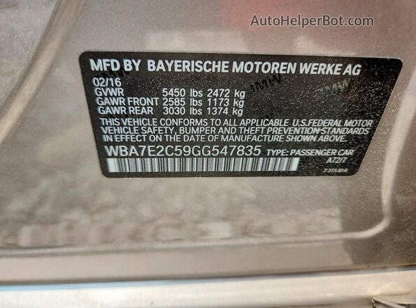 WBA7E2C59GG547835 2016 BMW 7 SERIES Cream ძრავის განყოფილების ხედი
