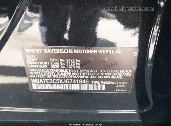WBA7E2C5XJG741846 2018 BMW 7 SERIES Black Շարժիչի բաժամունքի տեսք