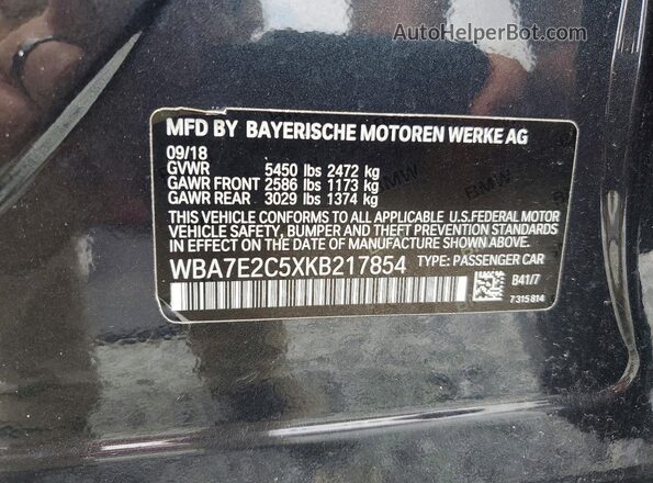 WBA7E2C5XKB217854 2019 BMW 7 SERIES Black Vista del compartimento del motor
