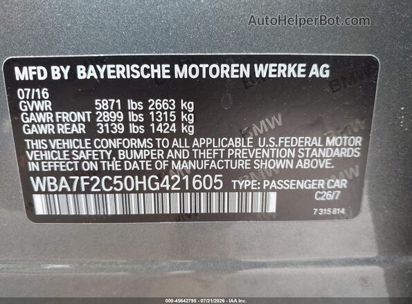 WBA7F2C50HG421605 2017 BMW ALPINA Gray Vista del compartimento del motor