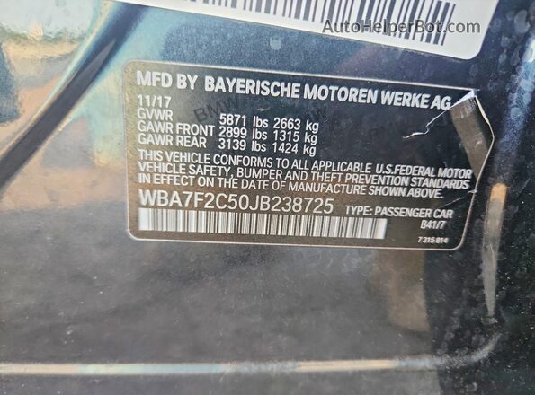 WBA7F2C50JB238725 2018 BMW 7 SERIES Green ძრავის განყოფილების ხედი