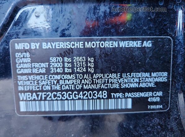 WBA7F2C53GG420348 2016 BMW 7 SERIES Black Вид наклейки з VIN-кодом