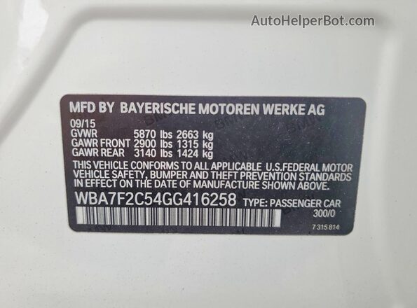 WBA7F2C54GG416258 2016 BMW 7 SERIES White Vista del compartimento del motor