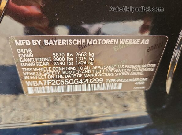 WBA7F2C55GG420299 2016 BMW 7 SERIES Black Вид підкапотного простору