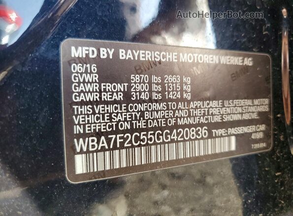 WBA7F2C55GG420836 2016 BMW 7 SERIES Black Շարժիչի բաժամունքի տեսք