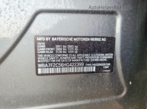 WBA7F2C56HG422399 2017 BMW 7 SERIES Gray Vista del compartimento del motor