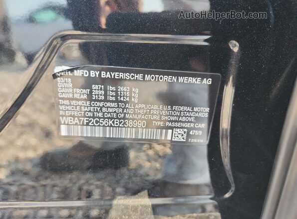 WBA7F2C56KB238990 2019 BMW 7 SERIES Black Widok naklejki z numerem VIN