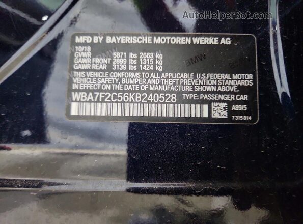 WBA7F2C56KB240528 2019 BMW 7 SERIES Синий Вид подкапотного пространства