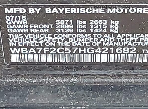 WBA7F2C57HG421682 2017 BMW ALPINA Black Vista del compartimento del motor