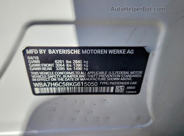 WBA7H6C58KG615050 2019 BMW M6 Белый Вид подкапотного пространства