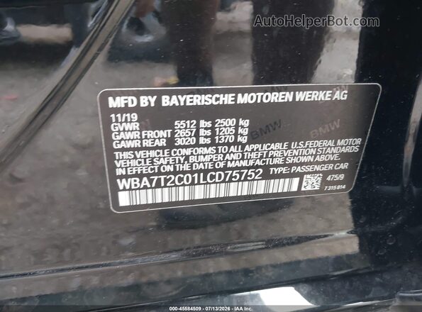 WBA7T2C01LCD75752 2020 BMW 7 SERIES Black Vista del compartimento del motor