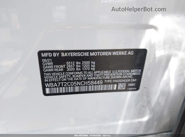 WBA7T2C05NCH58449 2022 BMW 7 SERIES White ძრავის განყოფილების ხედი