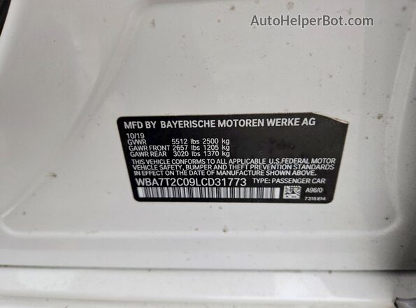 WBA7T2C09LCD31773 2020 BMW 7 SERIES White Widok komory silnika