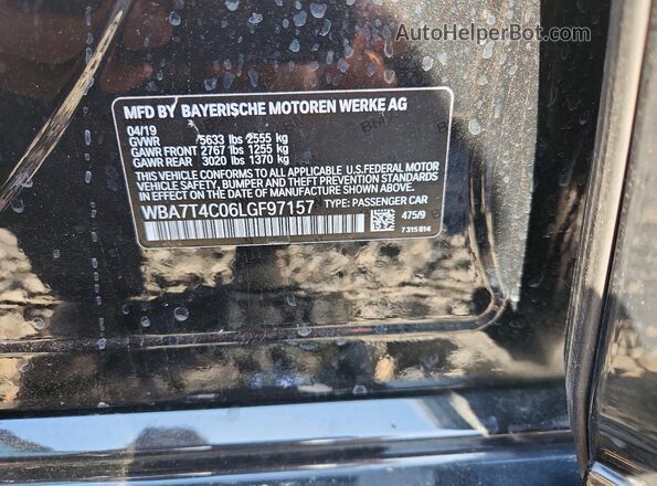 WBA7T4C06LGF97157 2020 BMW 7 SERIES Black ძრავის განყოფილების ხედი