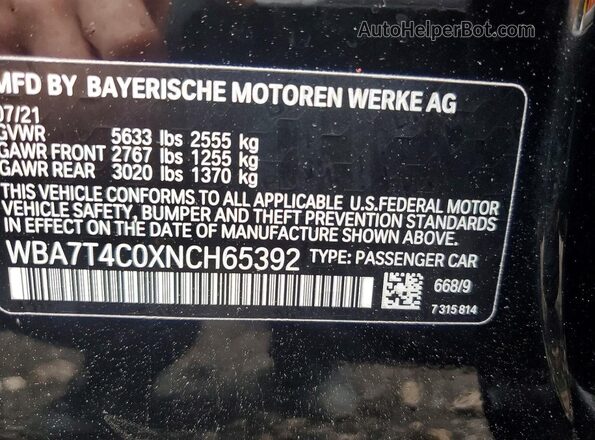 WBA7T4C0XNCH65392 2022 BMW 7 SERIES Black ძრავის განყოფილების ხედი