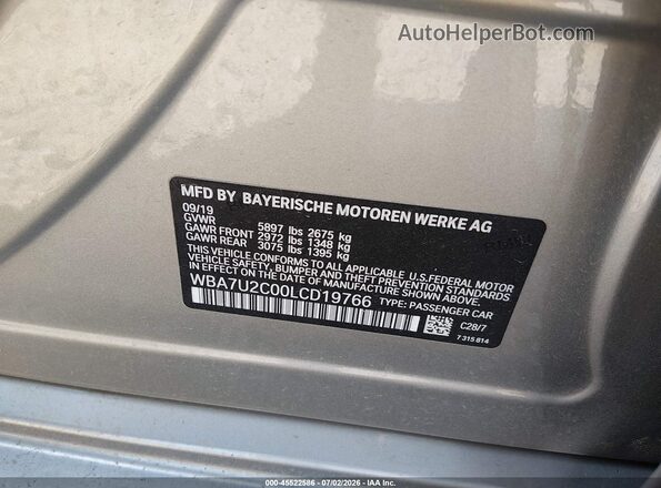 WBA7U2C00LCD19766 2020 BMW 7 SERIES Silver Вид підкапотного простору