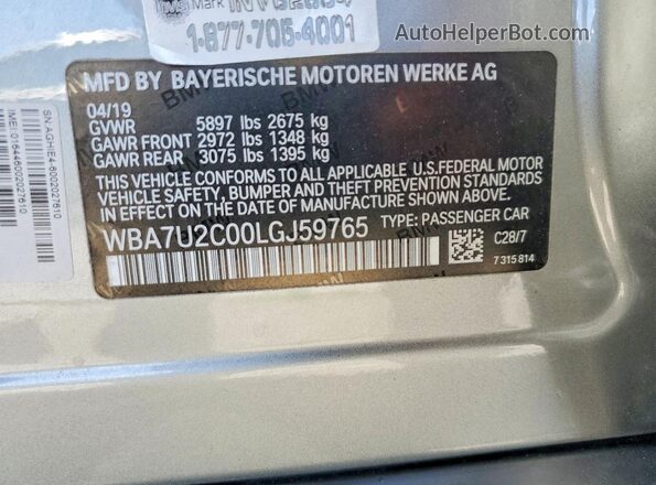 WBA7U2C00LGJ59765 2020 BMW 7 SERIES Black Вид підкапотного простору