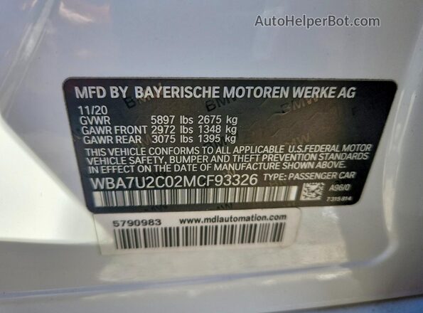 WBA7U2C02MCF93326 2021 BMW 7 SERIES White Շարժիչի բաժամունքի տեսք