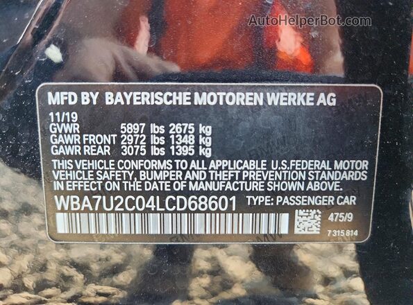 WBA7U2C04LCD68601 2020 BMW 7 SERIES Charcoal Vista del compartimento del motor