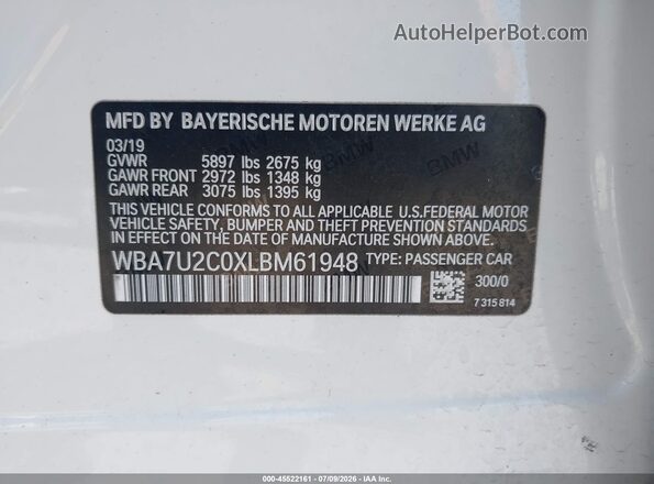 WBA7U2C0XLBM61948 2020 BMW 7 SERIES White Widok komory silnika