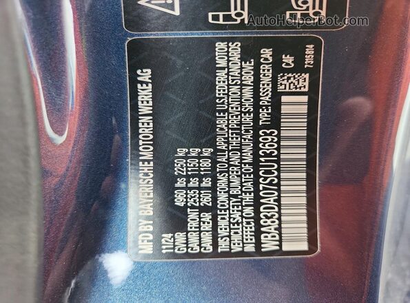 WBA83DA07SCU13693 2025 BMW M4 Blue Widok naklejki z numerem VIN