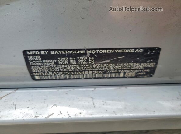WBA8A3C53JA489382 2018 BMW 3 SERIES Серебряный Вид подкапотного пространства