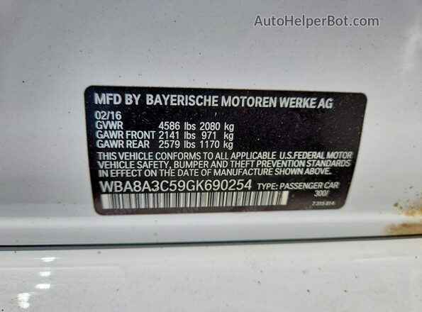 WBA8A3C59GK690254 2016 BMW 3 SERIES White Շարժիչի բաժամունքի տեսք