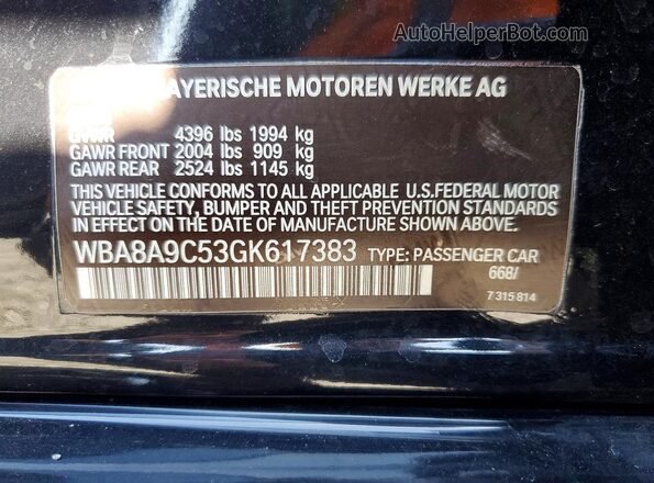 WBA8A9C53GK617383 2016 BMW 3 SERIES Черный Вид подкапотного пространства