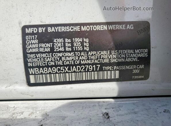 WBA8A9C5XJAD27917 2018 BMW 3 SERIES White Engine compartment view
