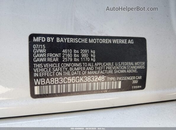 WBA8B3C56GK383248 2016 BMW 3 SERIES Белый Вид подкапотного пространства