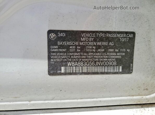 WBA8B3G56JNV00908 2018 BMW 3 SERIES White Engine compartment view