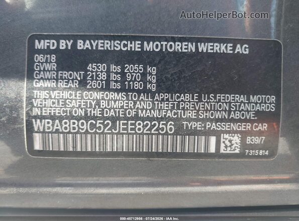 WBA8B9C52JEE82256 2018 BMW 3 SERIES Gray Vista del compartimento del motor