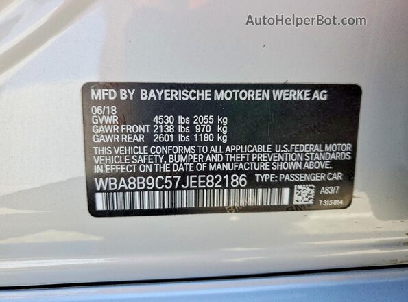 WBA8B9C57JEE82186 2018 BMW 3 SERIES Серебряный Вид подкапотного пространства