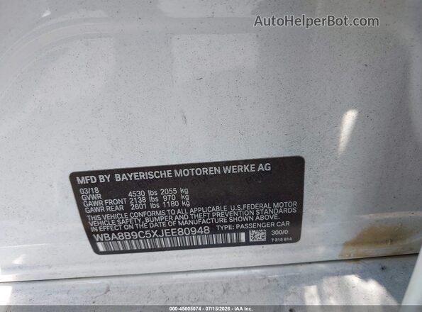 WBA8B9C5XJEE80948 2018 BMW 3 SERIES White Vista del compartimento del motor