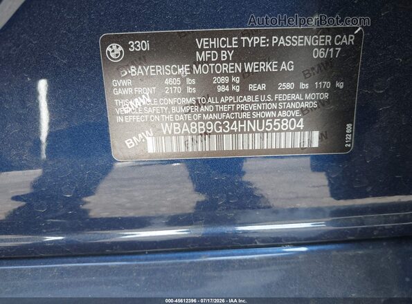 WBA8B9G34HNU55804 2017 BMW 3 SERIES Blue Engine compartment view
