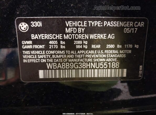 WBA8B9G38HNU55188 2017 BMW 3 SERIES Черный Вид подкапотного пространства