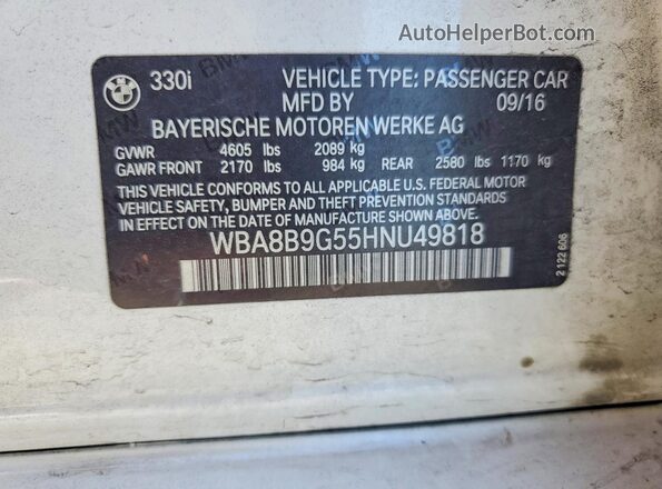 WBA8B9G55HNU49818 2017 BMW 3 SERIES White Շարժիչի բաժամունքի տեսք