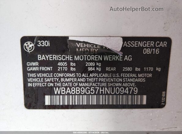 WBA8B9G57HNU09479 2017 BMW 3 SERIES Белый Вид подкапотного пространства