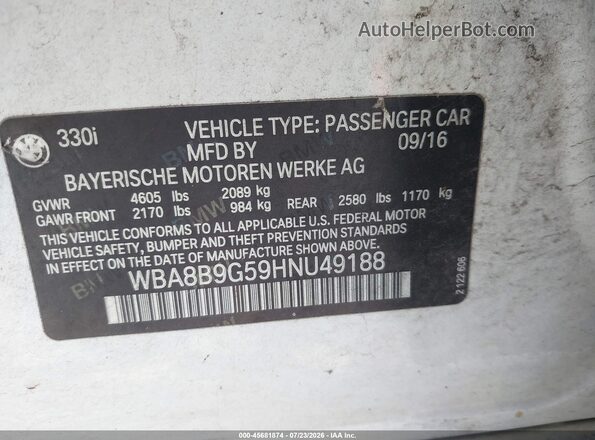 WBA8B9G59HNU49188 2017 BMW 3 SERIES White Widok komory silnika