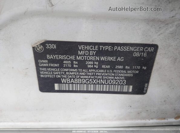 WBA8B9G5XHNU09203 2017 BMW 3 SERIES White Շարժիչի բաժամունքի տեսք