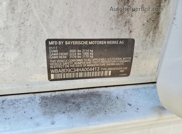 WBA8D9C34HA004413 2017 BMW 3 SERIES White ძრავის განყოფილების ხედი