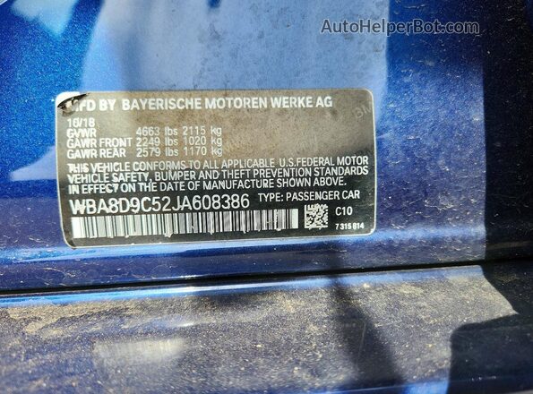 WBA8D9C52JA608386 2018 BMW 3 SERIES Blue VIN sticker view