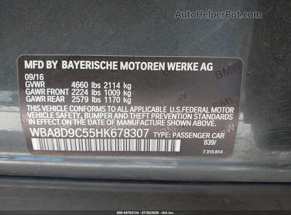 WBA8D9C55HK678307 2017 BMW 3 SERIES Gray Շարժիչի բաժամունքի տեսք
