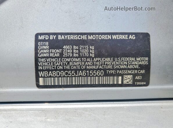WBA8D9C55JA615560 2018 BMW 3 SERIES Gray Շարժիչի բաժամունքի տեսք