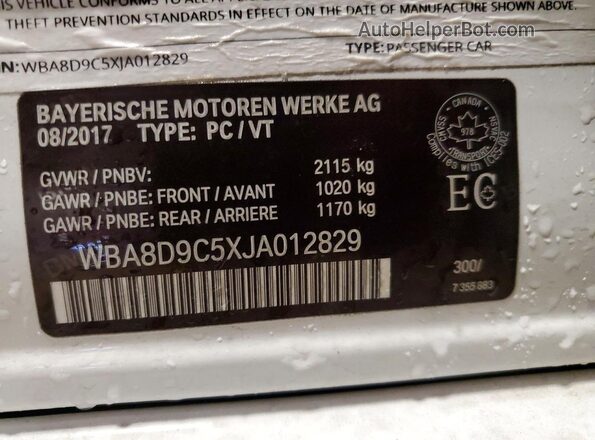 WBA8D9C5XJA012829 2018 BMW 3 SERIES White Вид підкапотного простору